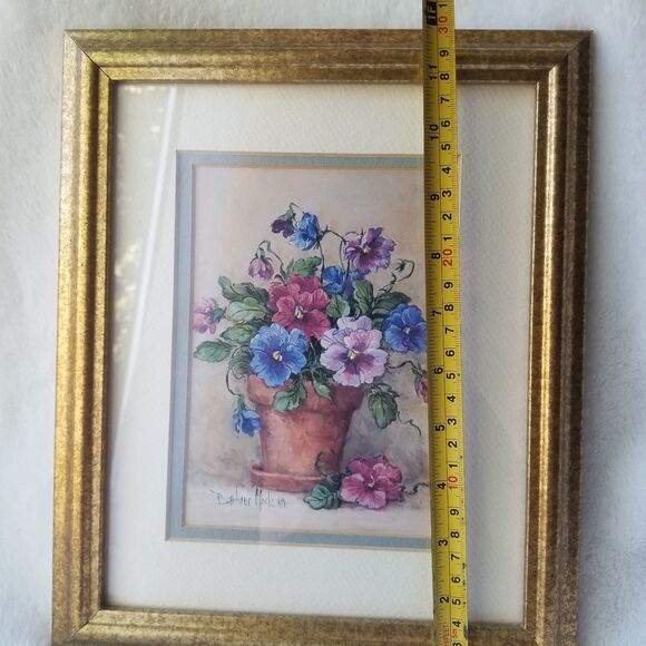 Barbara Mock Pansy Pot Floral Art Print Gold Framed Flowers Small Vintage - Picture 7 of 7
